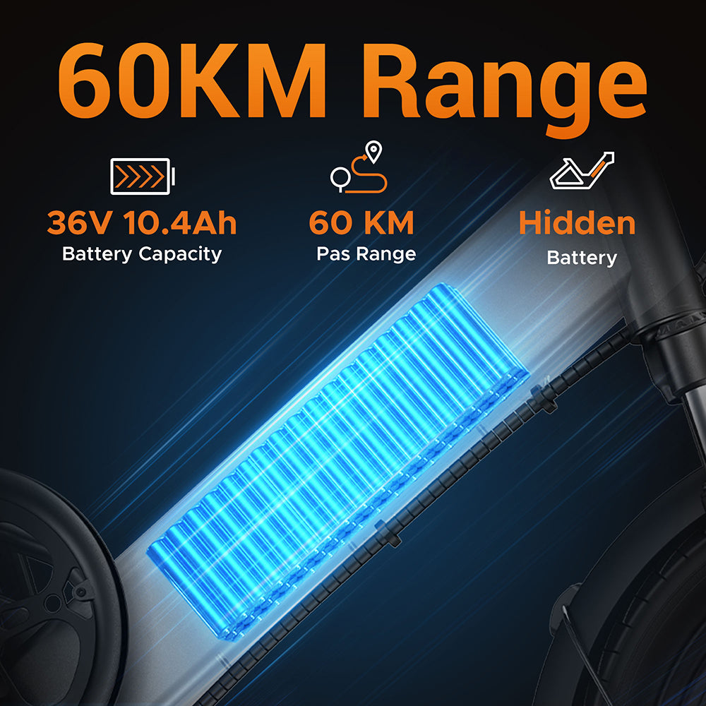 HillMiles Mile 1 250W 14" Trekking Mini E-bike 374.4Wh City Electric Bike 36V 10.4Ah Battery